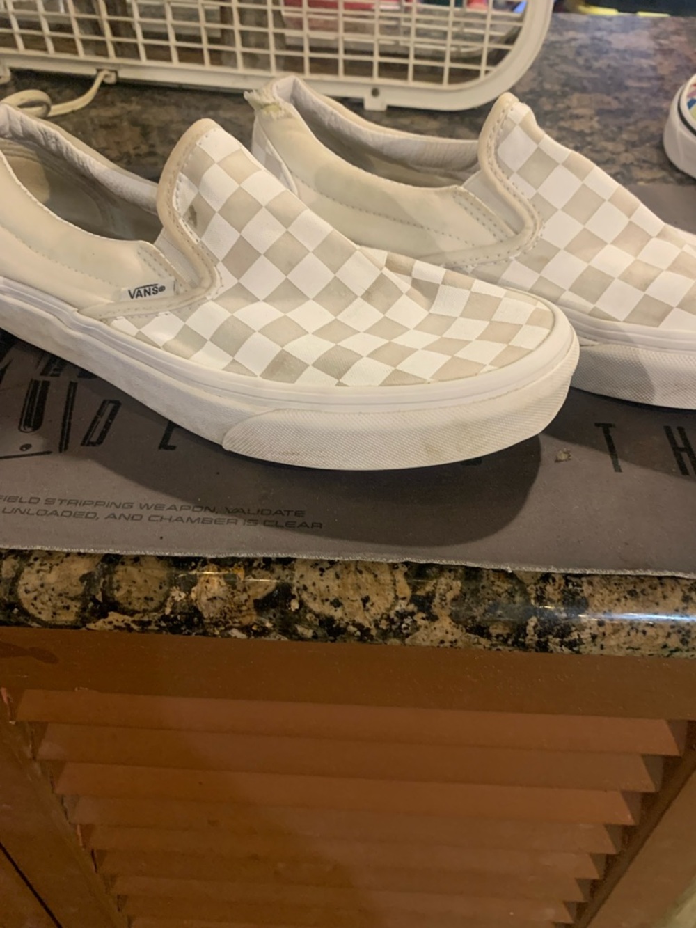Vans Slip-On Checkerboard Sneakers - White/Light Gray